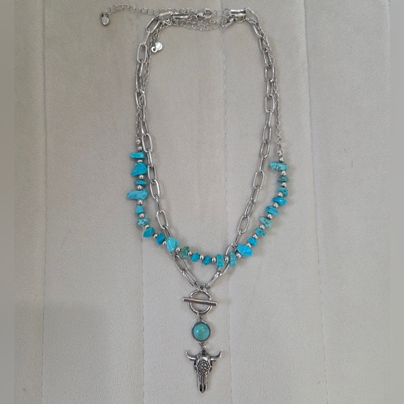 Buckle Western Skull Turquoise  Layered Necklace - Picture 2 of 3